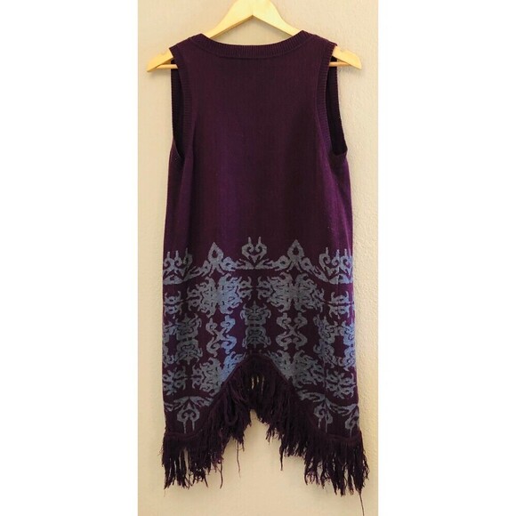 Y London Women Open Front Sweater Vest Duster Fringe 70s Style Retro Boho Chic - Picture 4 of 6